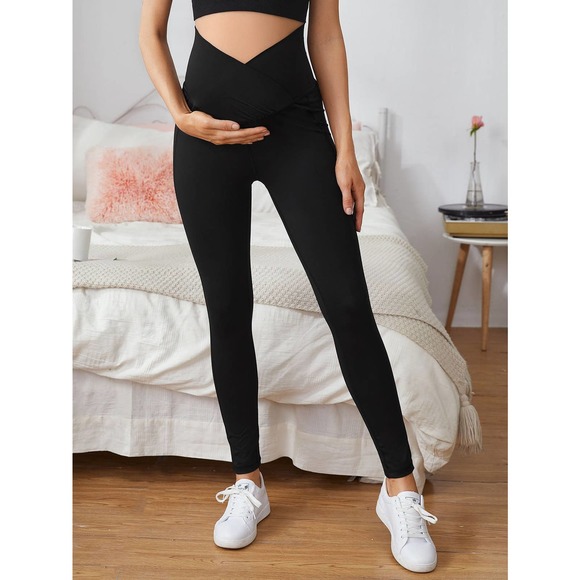 Maternity Solid Surplice Leggings black - Picture 1 of 5